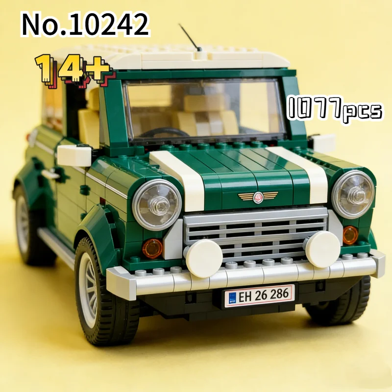 

1077 деталей, новая зеленая модель автомобиля MINI Cooper MK VII 10242, кемпер, конструктор, игрушка для подарков на день рождения и Рождество