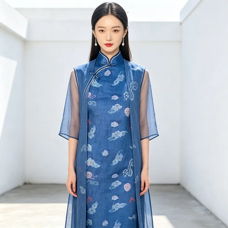 Ramie Grey Fabric, Thickened Sand Washed Printed Twill, Wrinkle Resistant Moisture Absorbing, For Garment Hanfu Dress, New Arriv
