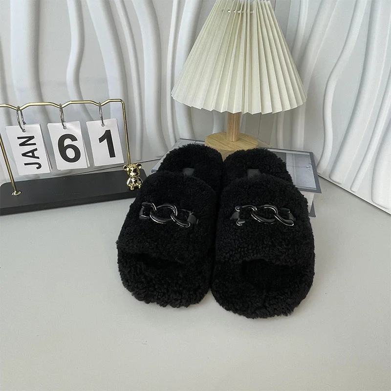 

New Women's Lamb Hair Home Slippers Winter Casual Warmth Cotton Slippers Outdoor Flat Bottom Fashion Slippers