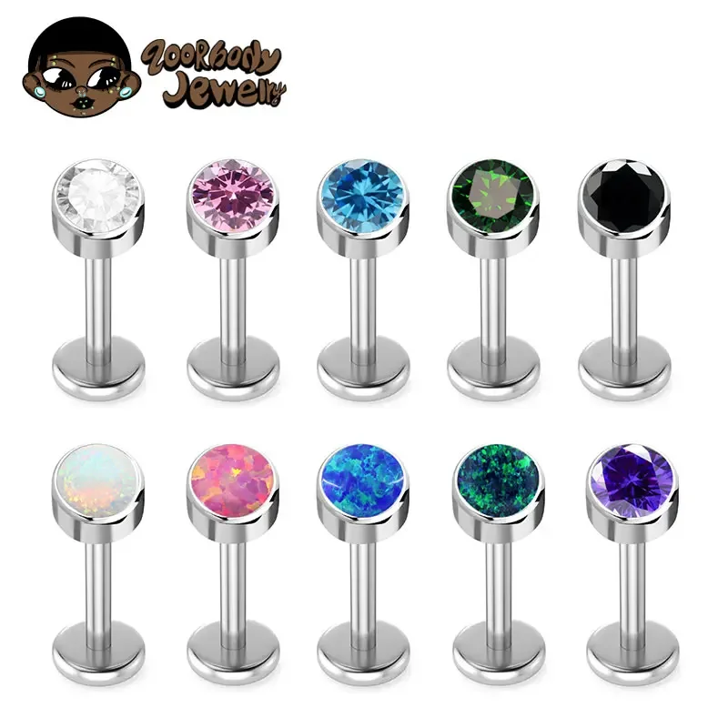 ASTM F136 Titanium Piercing CZ Labret Earrings Stud 16G 18G Tragus Helix Cartilage Conch Flatback Earlobe Piercing Body Jewelry