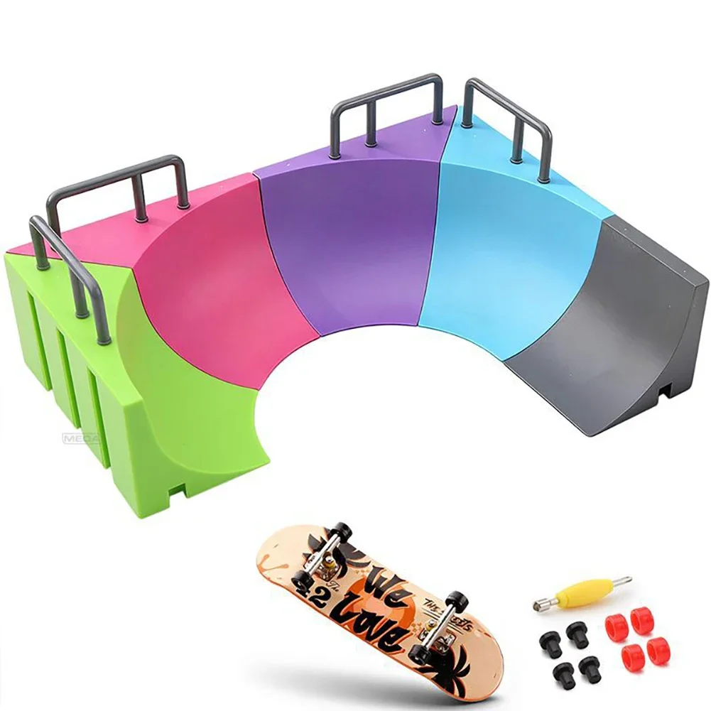 Kid Colorful Fingerboard Skateboards Finger Sports Toy Ramp Park Railings Basin Model Scene Finger Skateboard Training Toy Gift