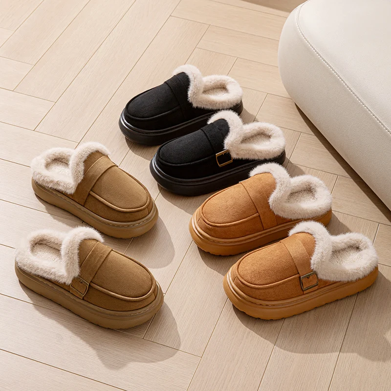 Casual Women's Home Slippers Winter Plush Luxury Designer Woman Shoes Indoor Fluffy Platform Fuzzy Fur Slides Elegant Flats Warm image 6