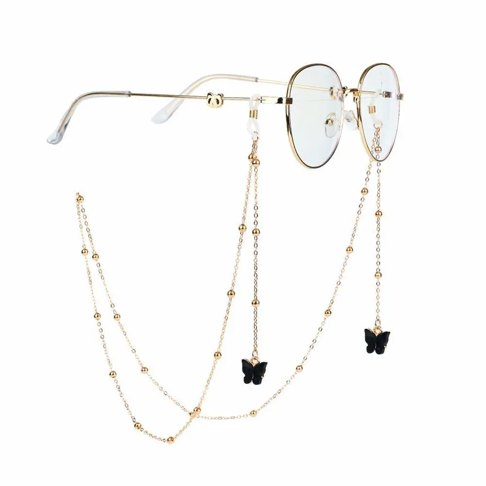 Temperament Women Bead Eyewear Alloy Anti-lost Mask Hanging Rope Metal Glasses Chains Butterfly Neck Strap