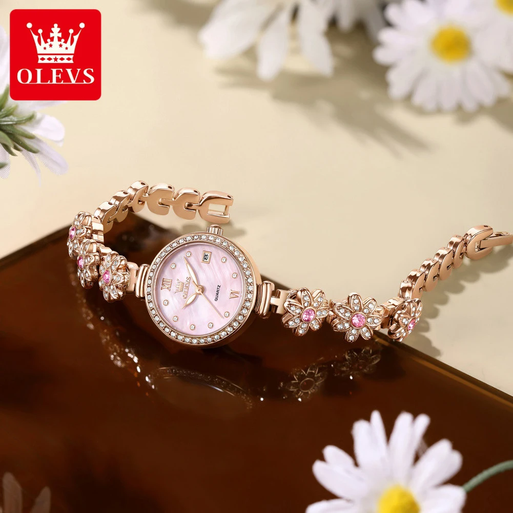 OLEVS 5699 Quartz Movement Watch For Women Luxury Diamond Dial Stainless Steel Watch Band 30m Waterproof Calendar Window Watch