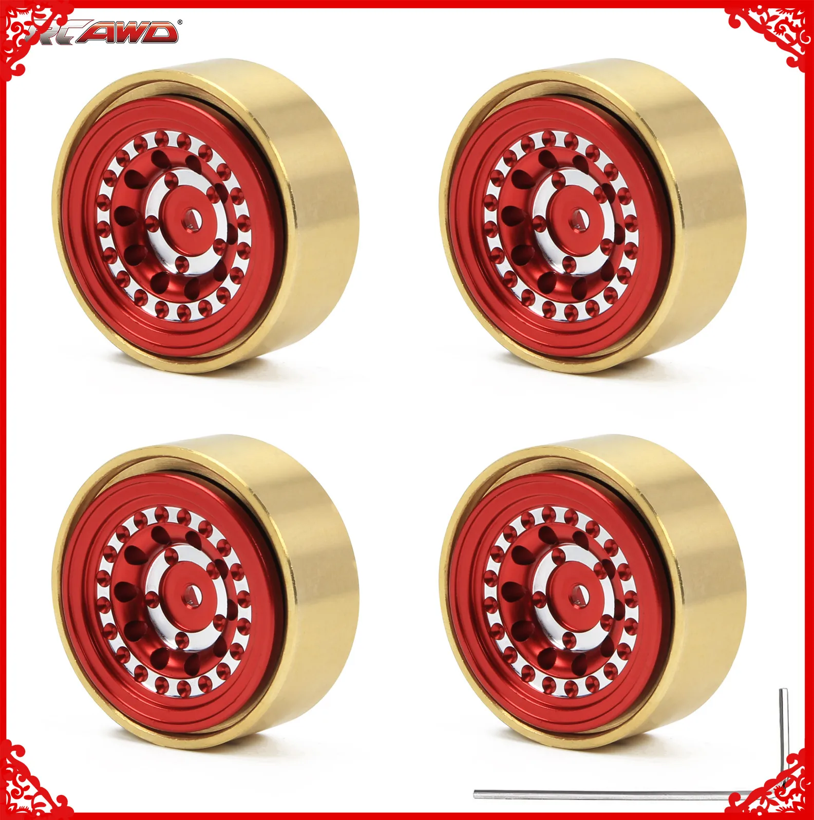 Alloy beadlock glue-free wheel and brass weights 312g 36.5*17.5mm for FMS Hobby FCX24 1/24 1/18 Mogrich upgrades part