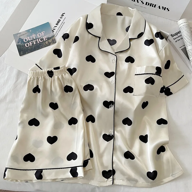 Pyjama d'été de Style coréen Love Ins pour filles, Short fin à manches courtes, Cardigans, Niche, vêtements de maison amples