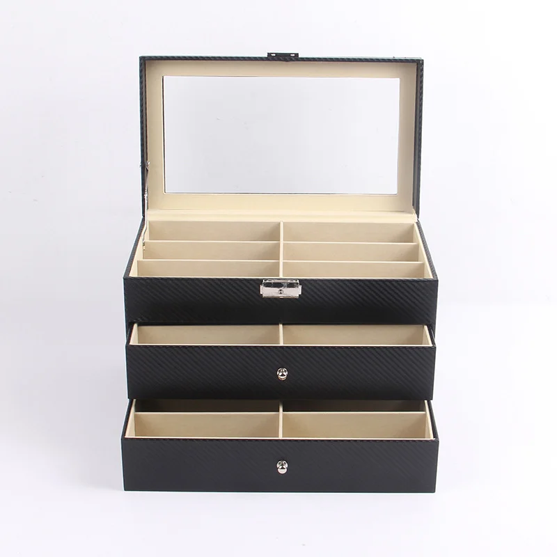 New 3 Layer 18 Slot Glasses Storage Box Case PU Leather Sunglasses Organizer Eyewear Sunglass Jewelry Display Case Gift Boxes