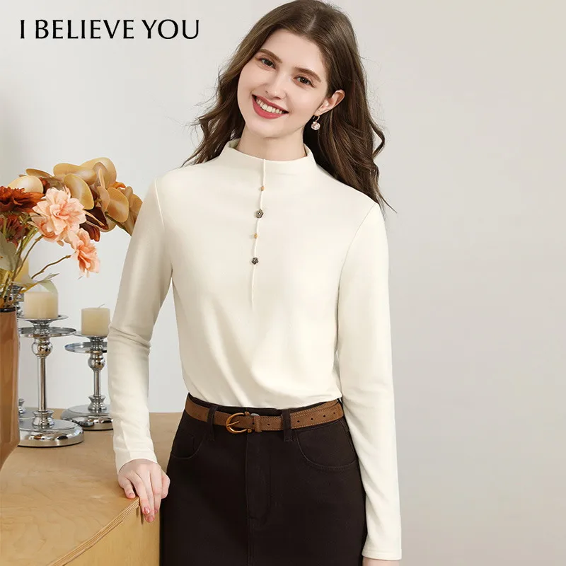 I BELIEVE YOU Women's Long Sleeve Tops Apricot Wool Knit Basic Inner T-shirt 2026 Fall Winter Daily Commuter Clothing 2264236537