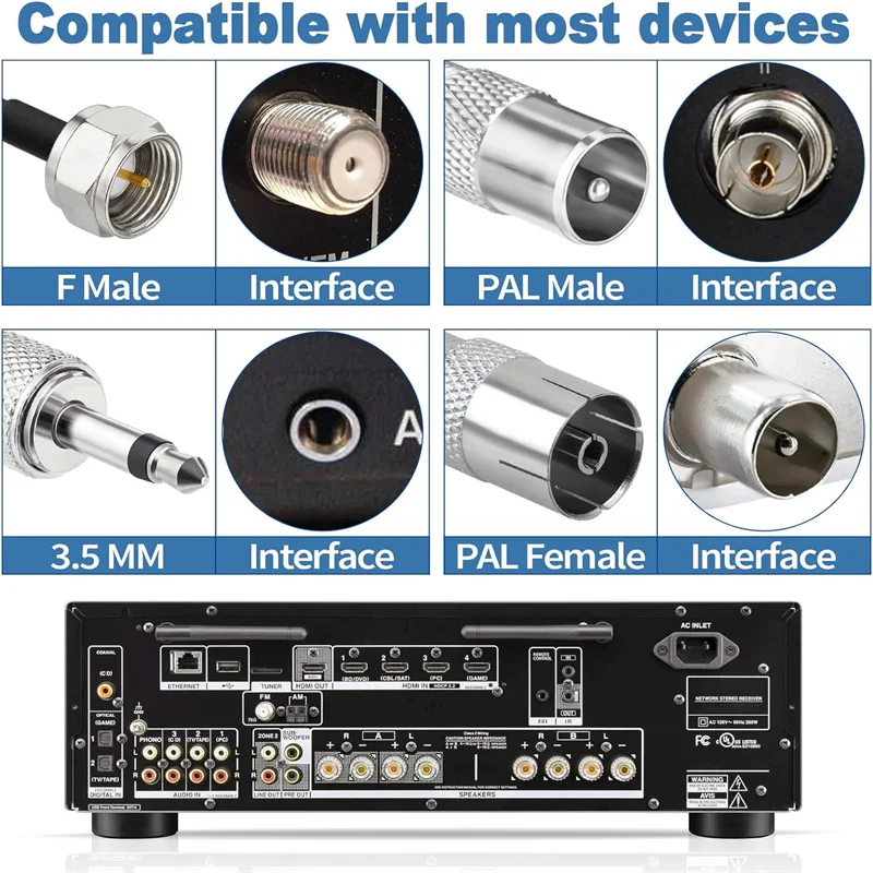 هوائي راديو FM FM F-Head هوائي قرن الأغنام للسيارة محطة راديو تلفزيون FM 75 أوم F أنثى رئيس إلى TV3.5 أحادية #4