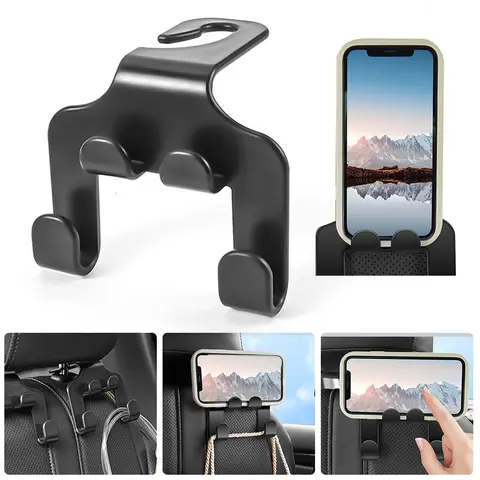 Multifunctional Car Seat Back Hook Double-Head Phone Hanger Car Headrest Hook Phone Holder Headrest Hanging Auto Interior Parts
