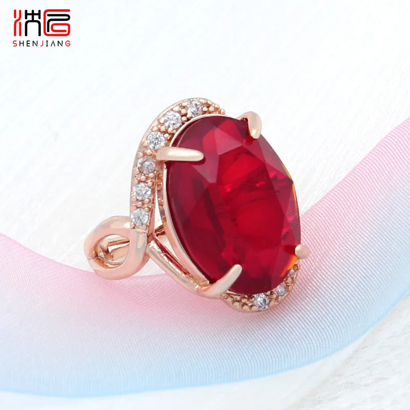 SHENJIANG New Fashion 585 Rose Gold Color Egg Shape Oval  Cubic Zirconia Rings For Women Wedding Party Elegant Trendy Jewelry