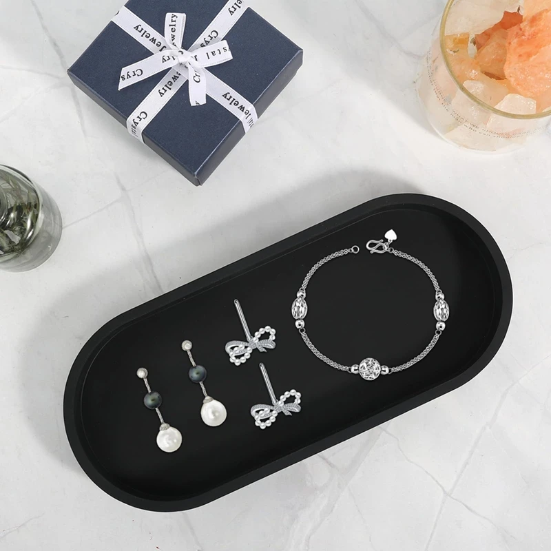 Set Of 2 Bathroom Trays, Decorative Tray, Black Silicone Storage Tray, Small Tray For Washbasin, Bathtub