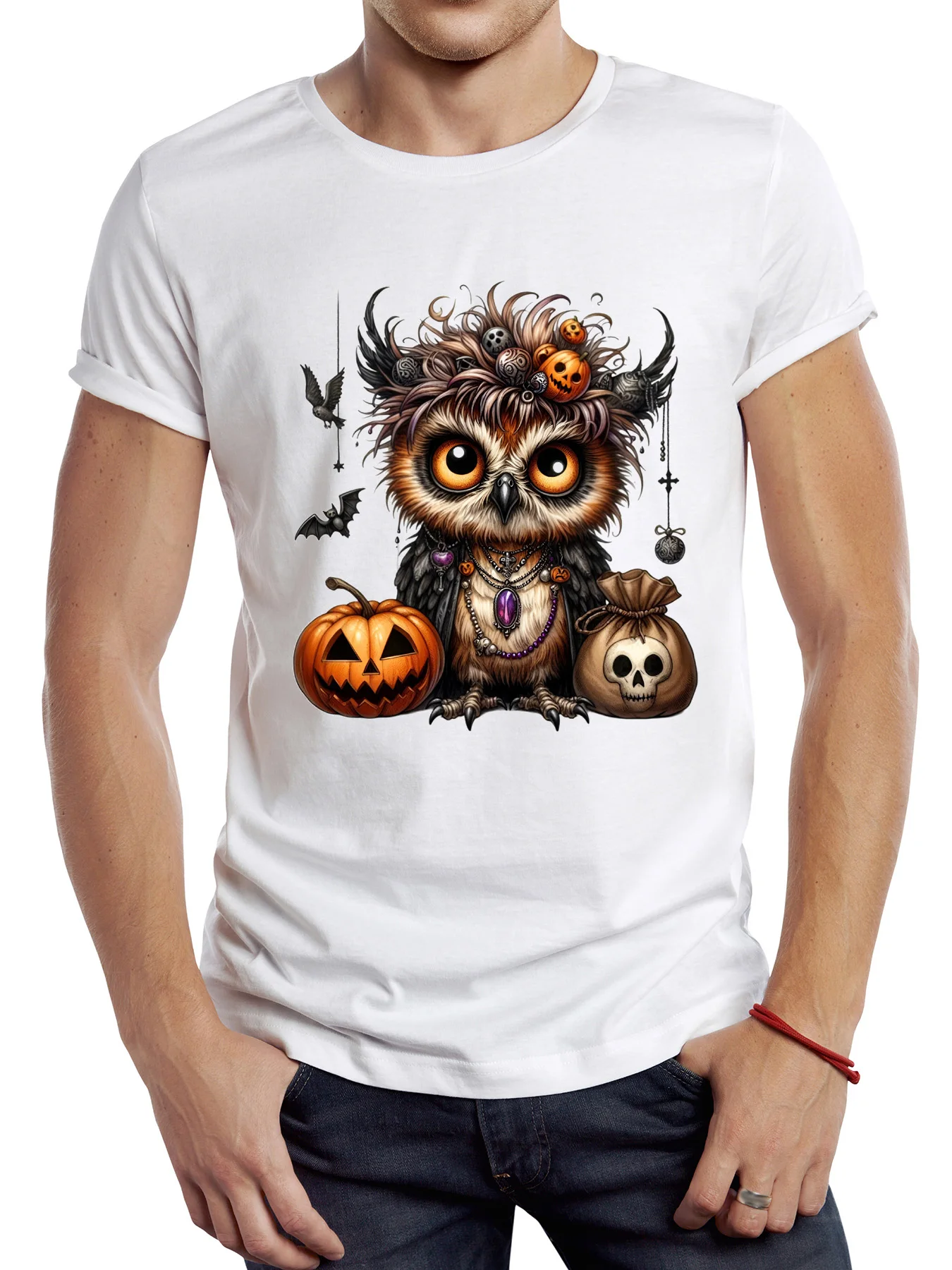 

FPACE Halloween Owl Printed TShirt Casual Man T Shirt Retro Owl Pumpkins Skulls Bats Streetwear Hipster Loose Women Tees