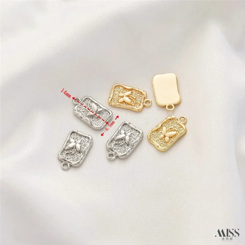 14K Package Gold Color Butterfly Carved Irregular Rectangular Pendant DIY Bracelet Necklace Pendant Accessories