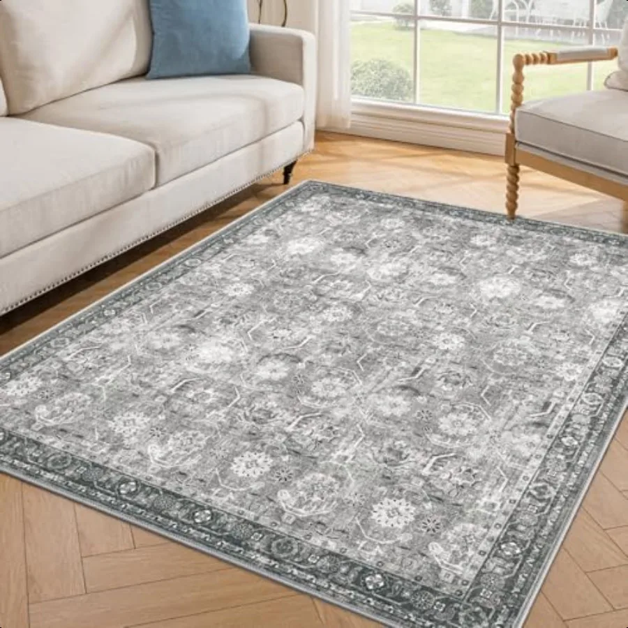 

5x7 Area Rugs Soft Non Slip Low Pile Washable Rug Boho Modern Rug for Living Room Bedroom Dining Room Distred Grey