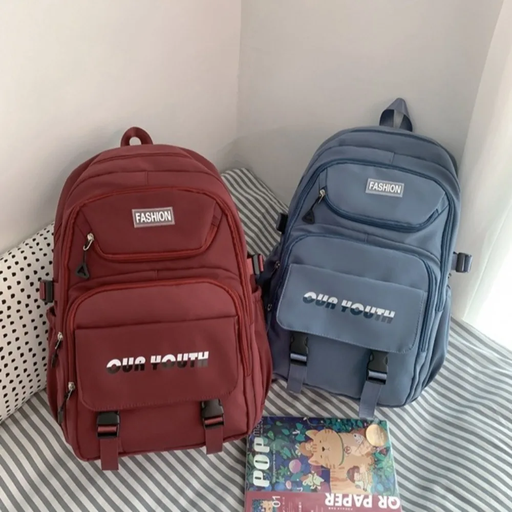 Solid Color Students School Bags Spinal Protection Multi-layer Children Rucksack Waterproof Large Capacity Women's Backpack