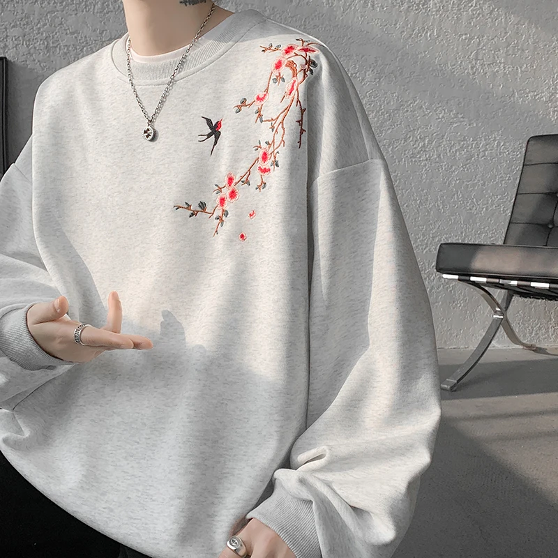 Embroidered Sweatshirt Man Pullovers New In Sweatshirts Harajuku Long Sleeve Korean Clothing Reviews Many Mens Outer 2024 New