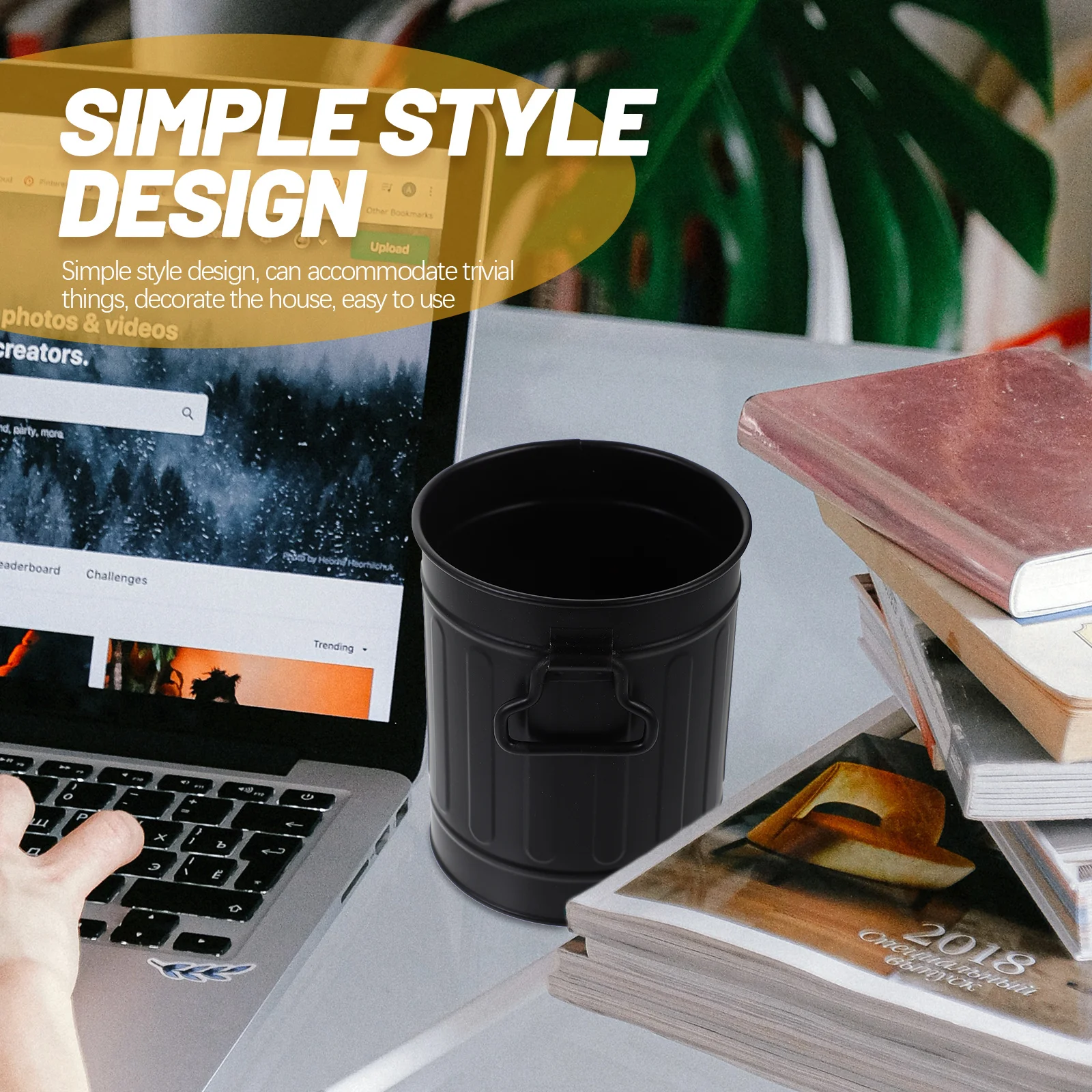 Office Desk Countertop Trash Can Wastebasket Bin Trashcan Garbage Cans Creative Compact