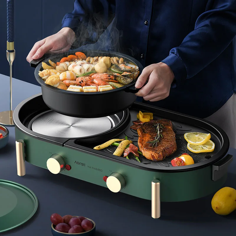 Food Dishes Bbq Hot Pot Assortment Electric Big Multifunction Hot Pot Meat Thickened Household Non-stick Fondue Chinoise Cooking