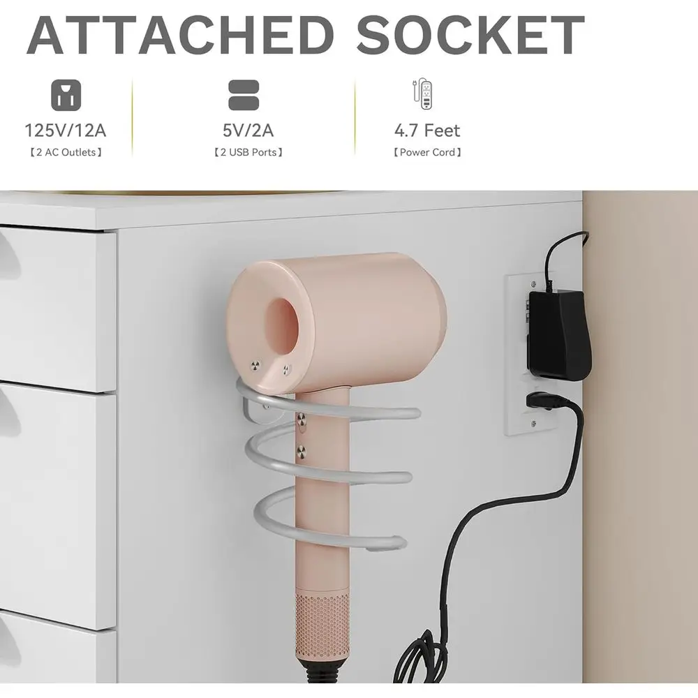 Beleuchteter Schminktisch mit Spiegel, Steckdosen, Hocker, LED-Glühbirnen, verstellbare Beleuchtung, Schubladen, Haartrocknerhalter &