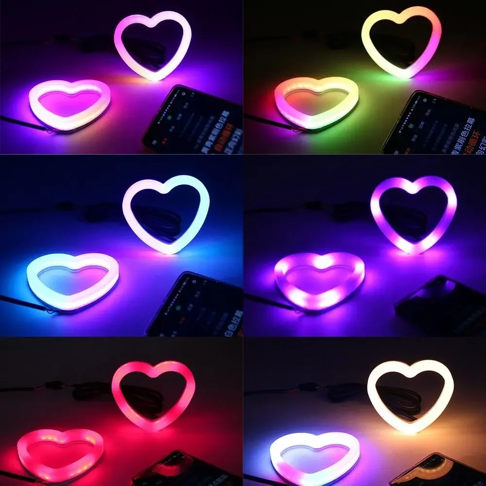 Angel Eyes RGB Heart Halo Ring with Bluetooth Remote Control Dynamic Angel Eyes Halo Ring LED DRL Turning Signal Car Accessory