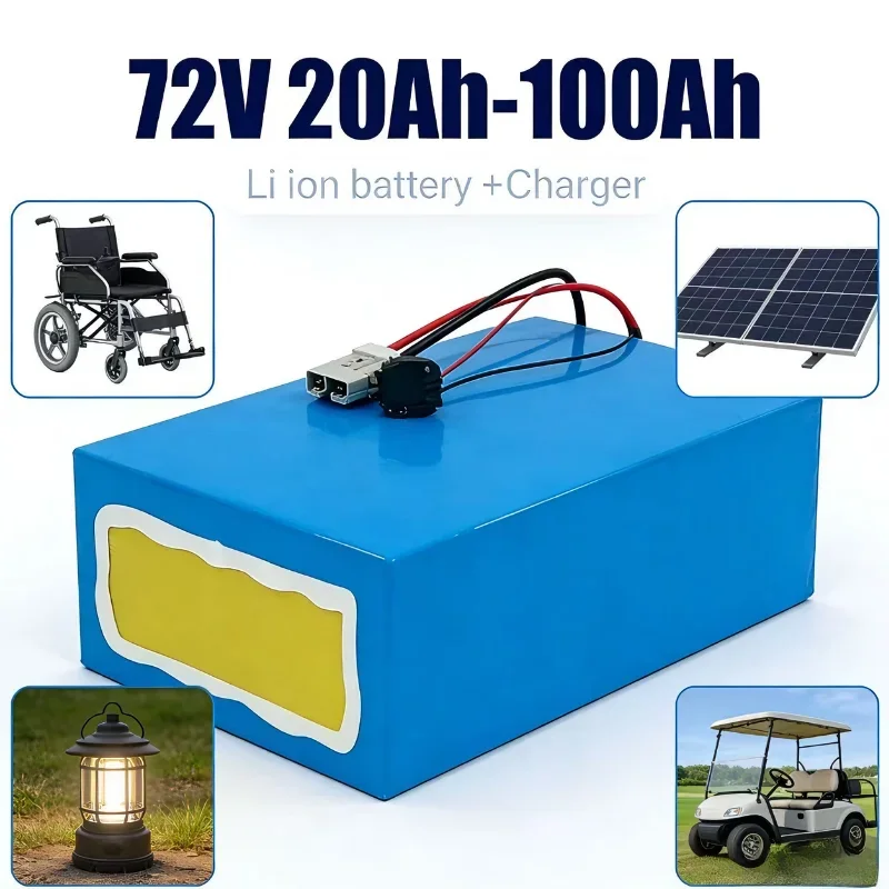 

72V Li-ion Battery Pack 20Ah-100Ah | Built-in Smart BMS | For Electric Motorcycle Scooter Golf Cart RV Solar Off-Grid | With 10A