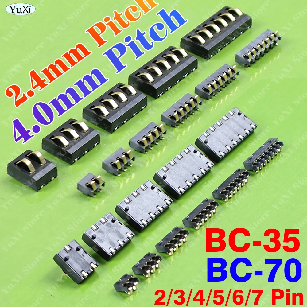 1-20Pcs Spring Compression Contact 4.0MM 2.4MM Pitch 2 3 4 5 6 7 Pin Male Female Connector Mount Battery Reflow Solder PCB BC-70