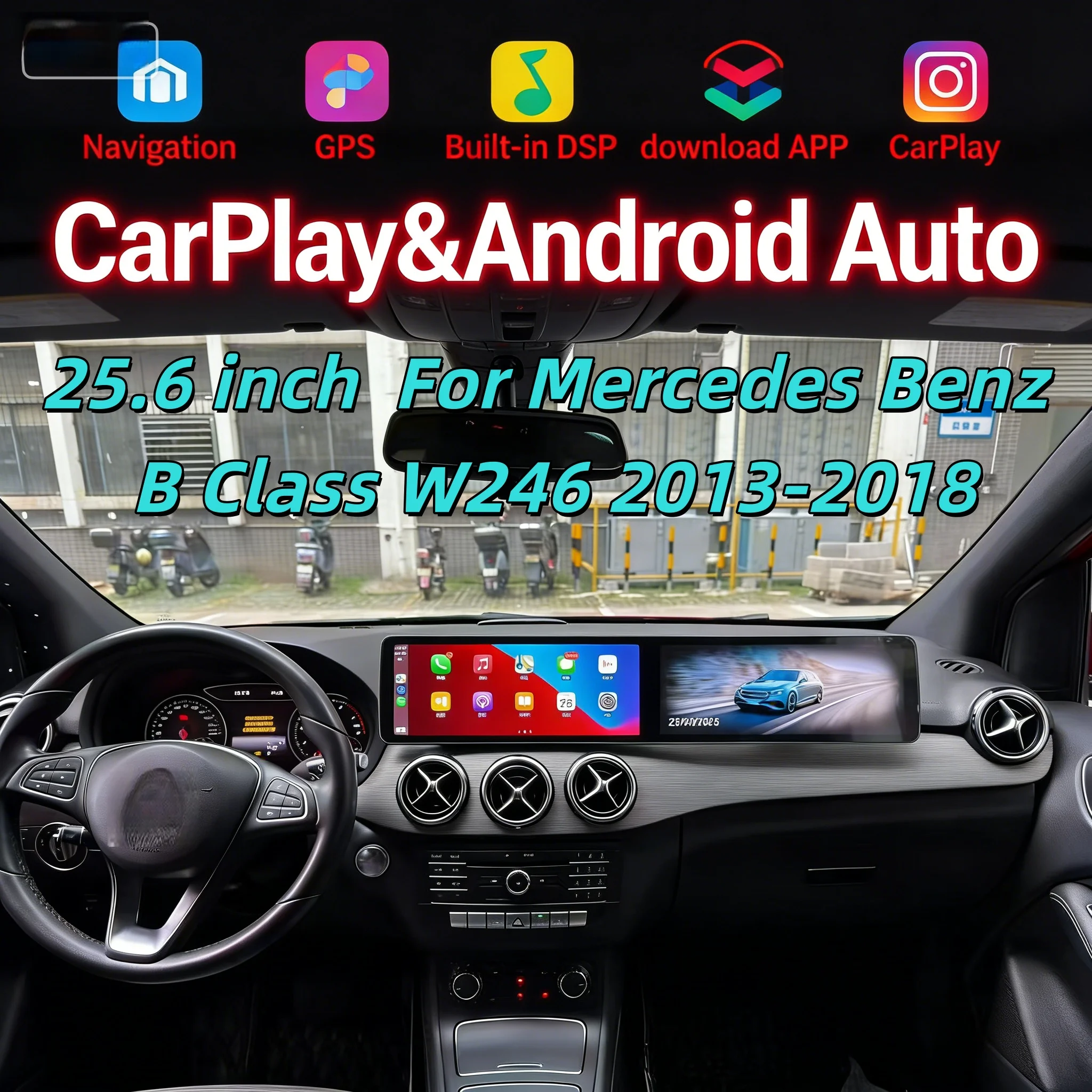 Dual Screen Multimedia Android Player For Mercedes Benz B Class W246 2013-2018 Wireless CarPlay GPS Navigation Head Unit LHD RHD