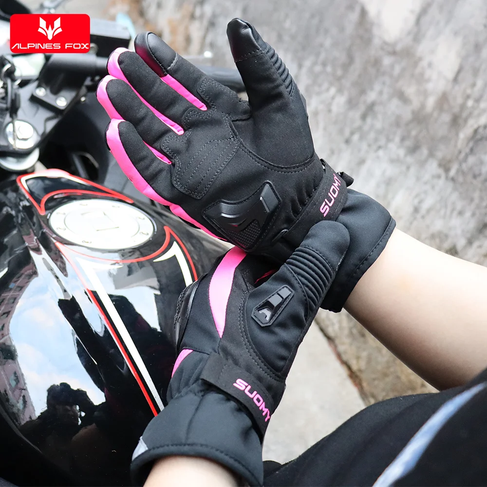 SUOMY Winter Motorcycle Gloves Windproof Waterproof Warm Motorbike Riding Gloves Women Lady Pink Motocross Guantes Touch Screen view 2