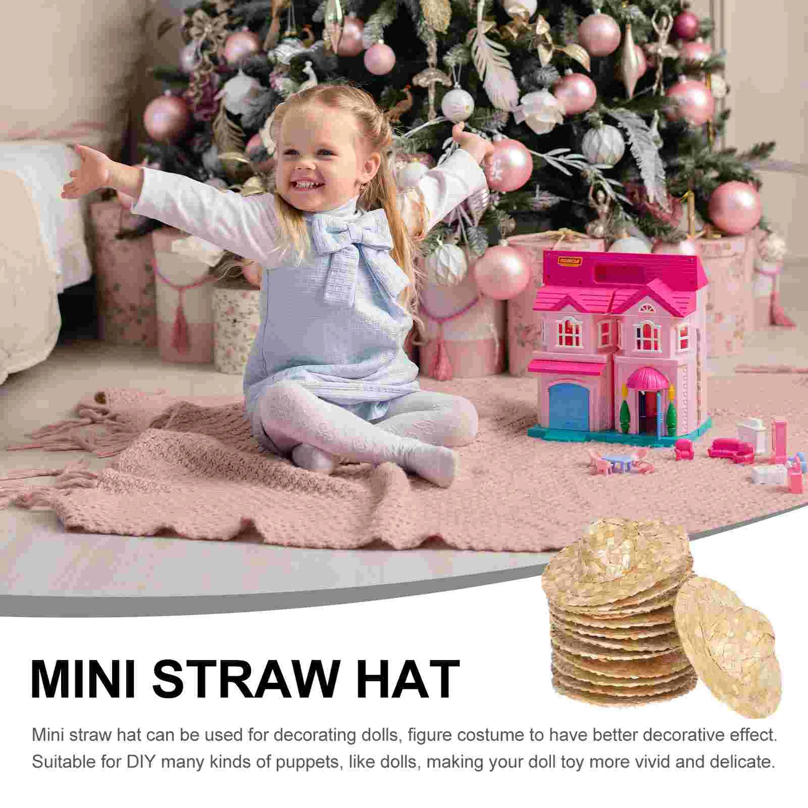 12 Pcs Mini Straw Hat House Hats Tiny Miniature Knitted for Crafts Accessories