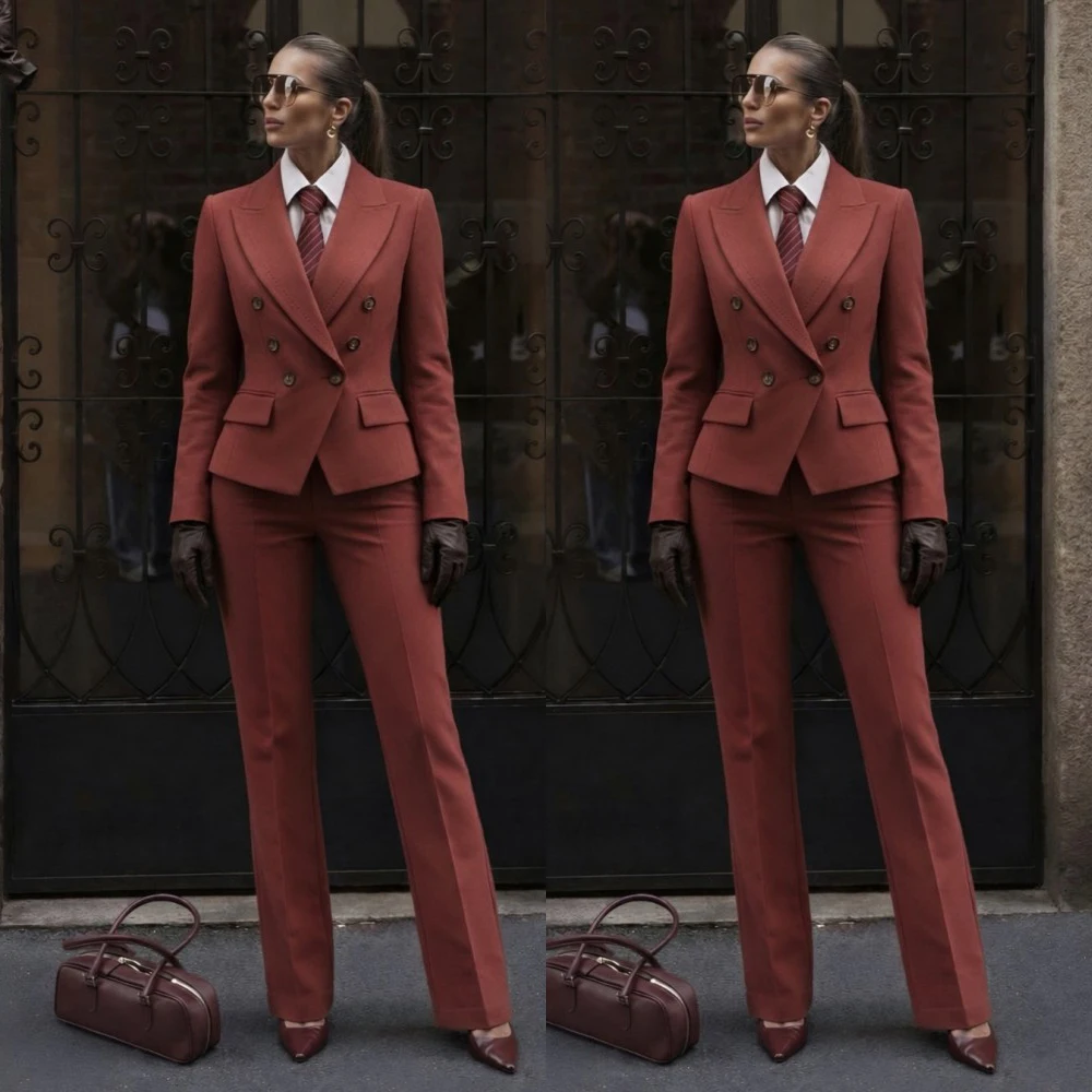 Elegant Women's Evening Dresses Suit Gowns Double-Breasted Peaked Lapel Jacket Pants For Female Satin 2 Pieces Suit Customized
