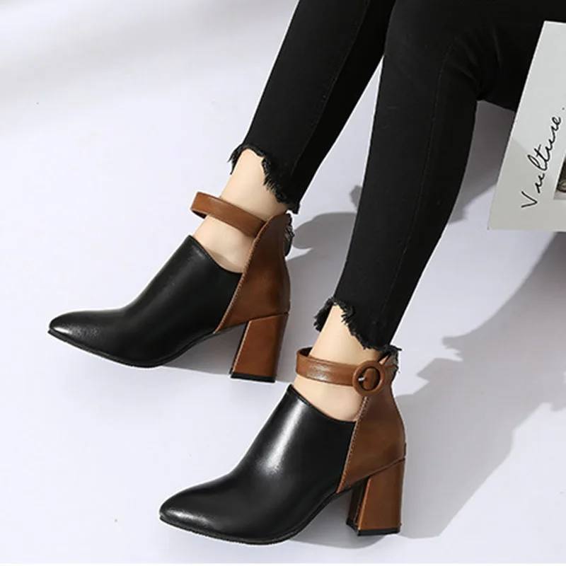 Large Size Women\'s Spring Autumn Ankle Boots Ladies Casual Chunky High Heel Back Zip Chelsea Short Boots Mixed Color Botines