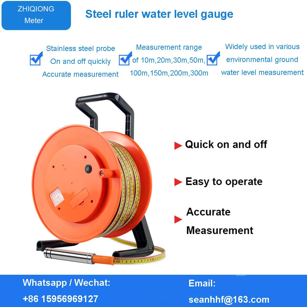 

Portable Submersible Deep Well Level Gauge Steel Ruler Type Borehole Water Level Dip Meter 100M 200M 300M 400M