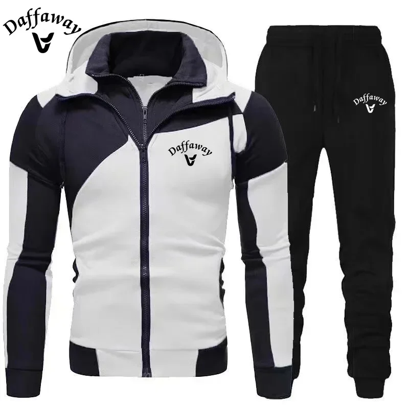 2024 Daffaway New Men's Zipper Jacket Hooded Pullover+Sweatpants Sports Casual Jogging Sportswear 2-piece Set for