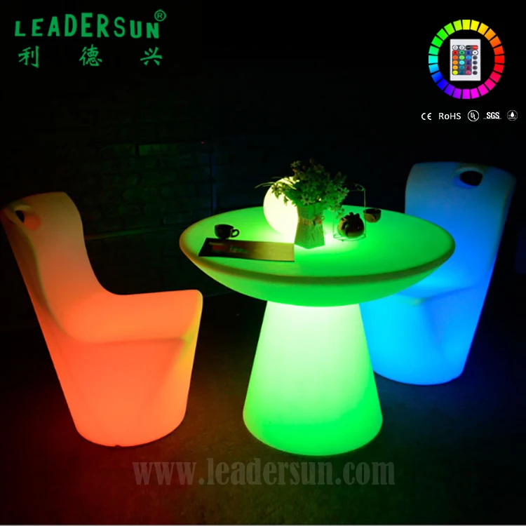 Conjunto de muebles modernos para bar móvil, mesa de centro redonda luminosa LED