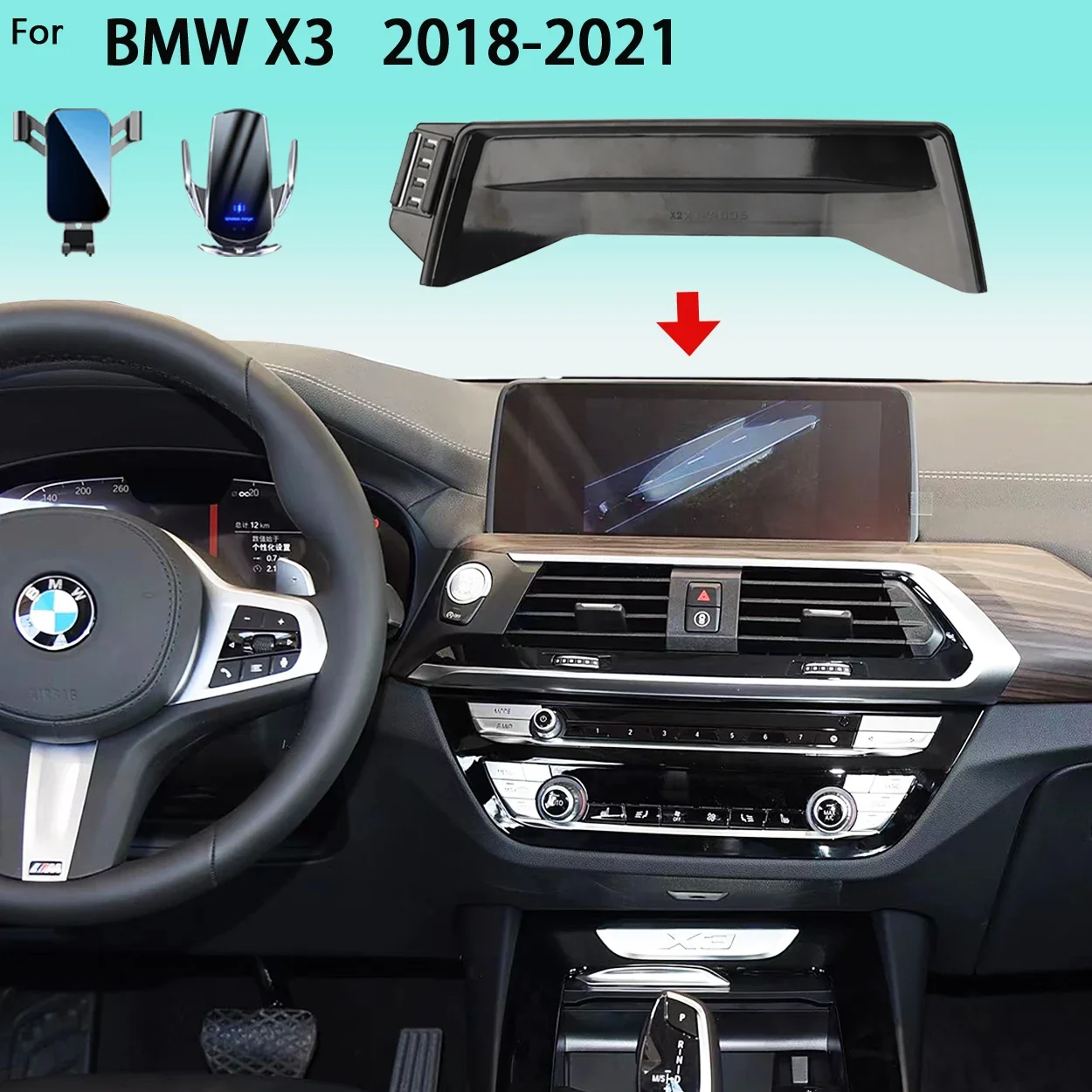 For BMW X3 G01 2018-2021 15W Wireless Fast Charging Phone Holder Dashboard Mount Genuine Style for 10 25 Inch Screen