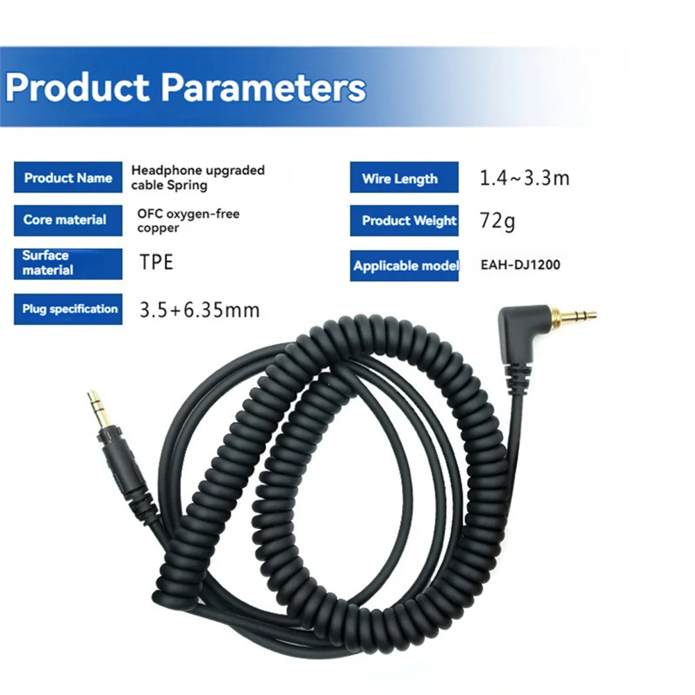 テクニクス EAH-DJ1200 DJ モニタリングヘッドフォンケーブル DJ ヘッドフォン交換ケーブル スプリングプラグ付き