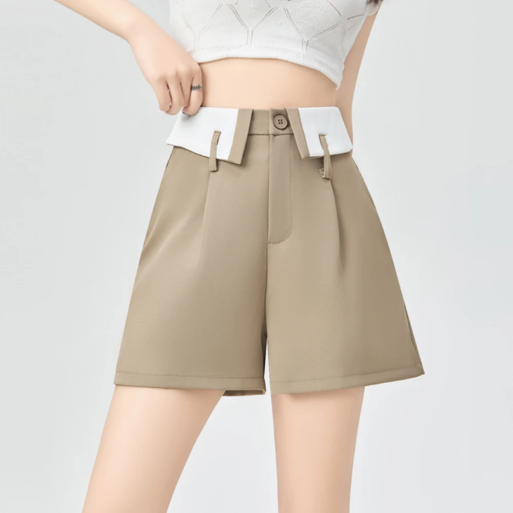 

High Waist Women Shorts Spring Summer Suit Shorts Wide Leg Streetwear Elegant Office Lady Casual A-Line Shorts Femme Clothing