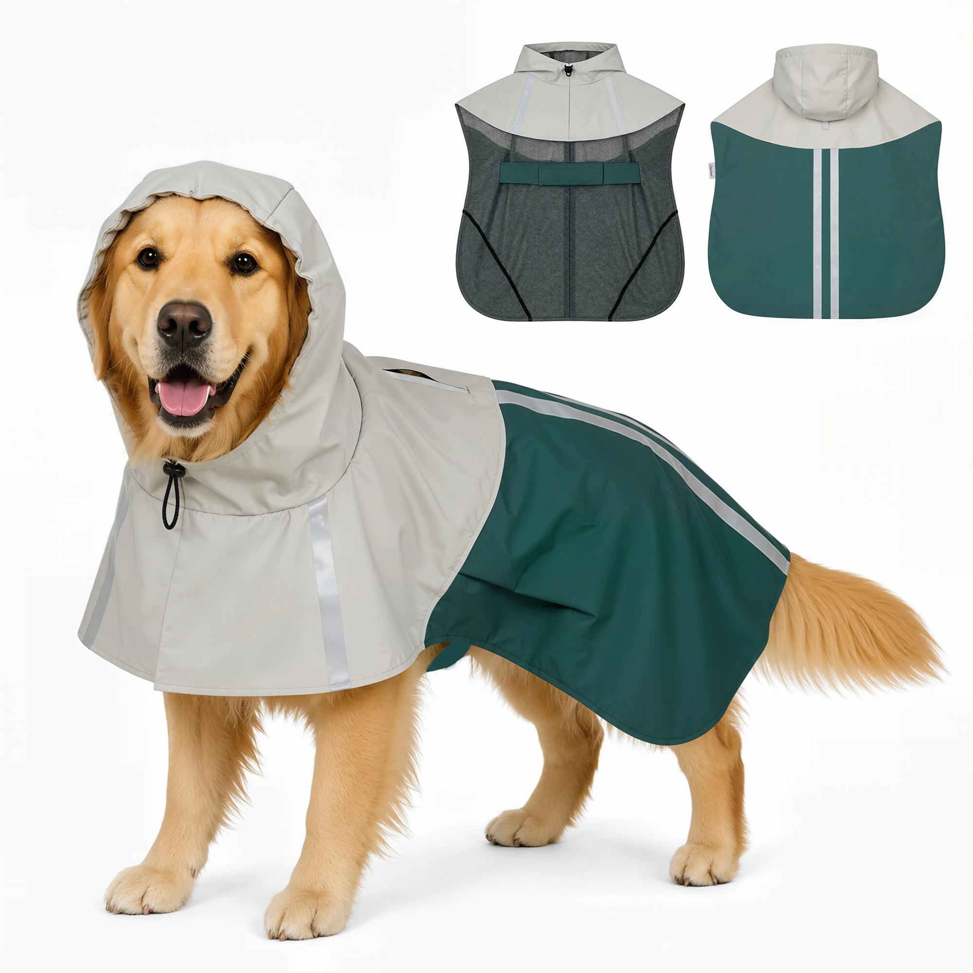 PawHut Impermeabile per Cani con Cappuccio, Bande Riflettenti, Apertura per Guinzaglio, 110x72x0,5cm, Verde