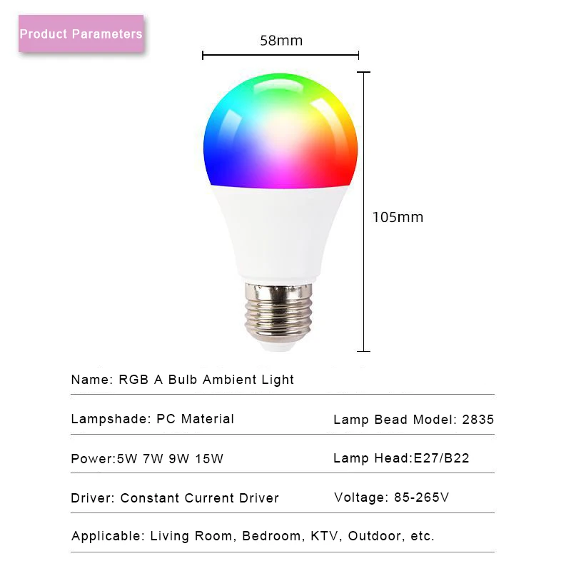 Dioda LED RGB światła 5W 7W 9W 15W pilot na podczerwień inteligentna żarówka z możliwością przyciemniania kolorowego oświetlenie otoczenia dla KTV Bar boże narodzenie W domu