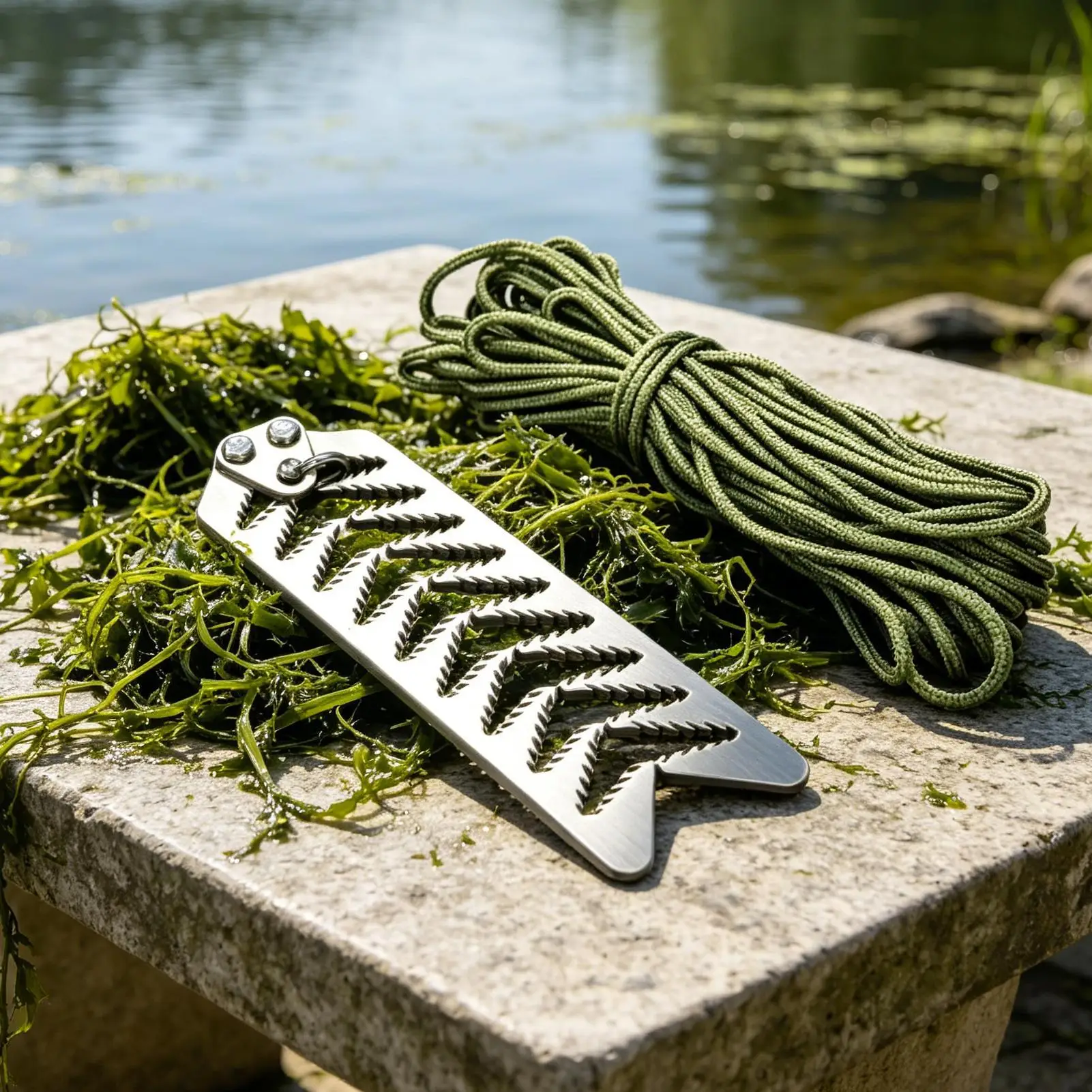 Aquatic Grass Cutter Foldable Serrated Grip Plant Catcher with 65.6ft Rope Pond Rake for Underwater Dock Canal Shore Anglers