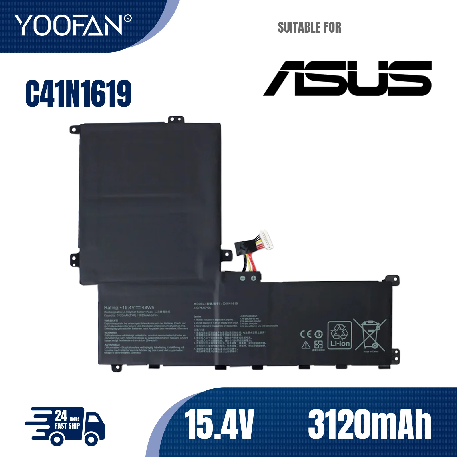 YOOFAN C41N1619-Batería de repuesto para ordenador portátil ASUS Pro, 15,4 V, 48WH, B9440, B9440UA, B9440UA-XS74, B9440UA7200