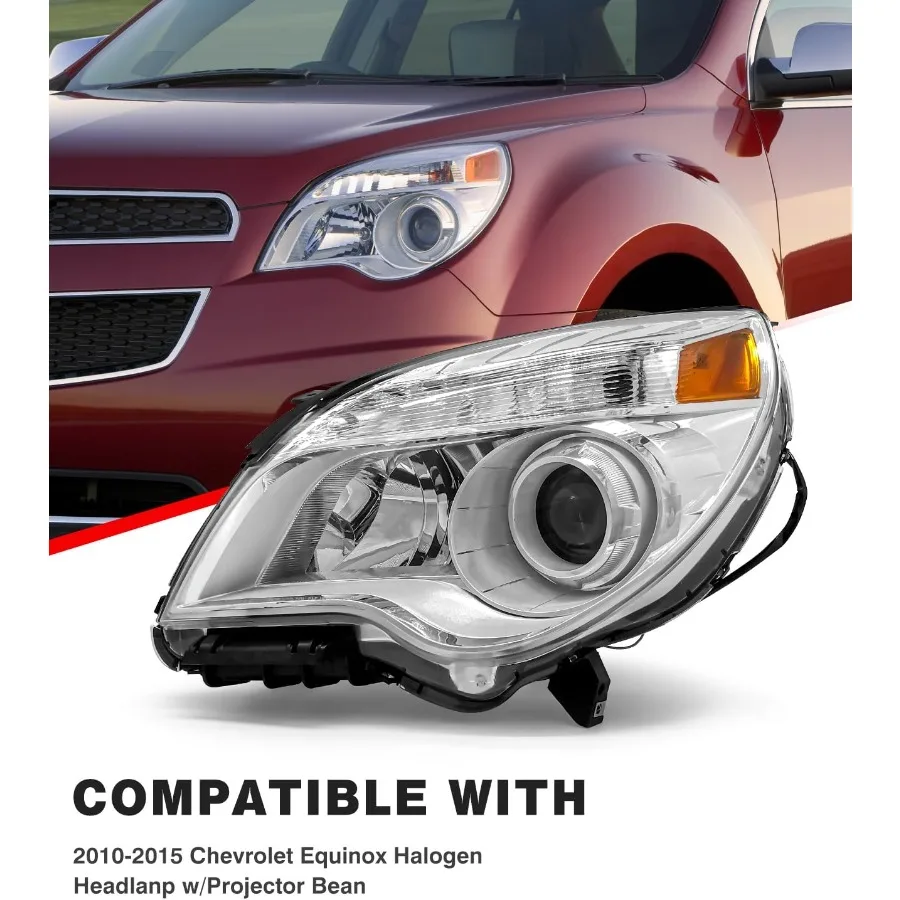 المصابيح الأمامية المتوافقة مع Chewrolet Eouinox 2010 2011 2012 2013 2014 2015 Chevy Equinox LS LT واضح عدسة كروم الإسكان العنبر #2