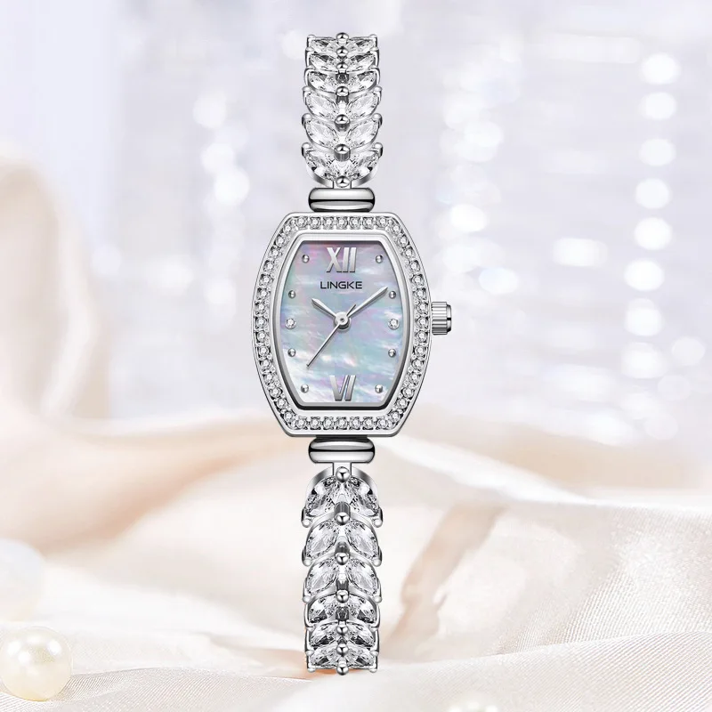 LINGKE Women Watch Stainless Steel Silver Bracelet Quartz Watch Luxury High Quality Fashion Rhinestone Lady Watches Reloj Mujer