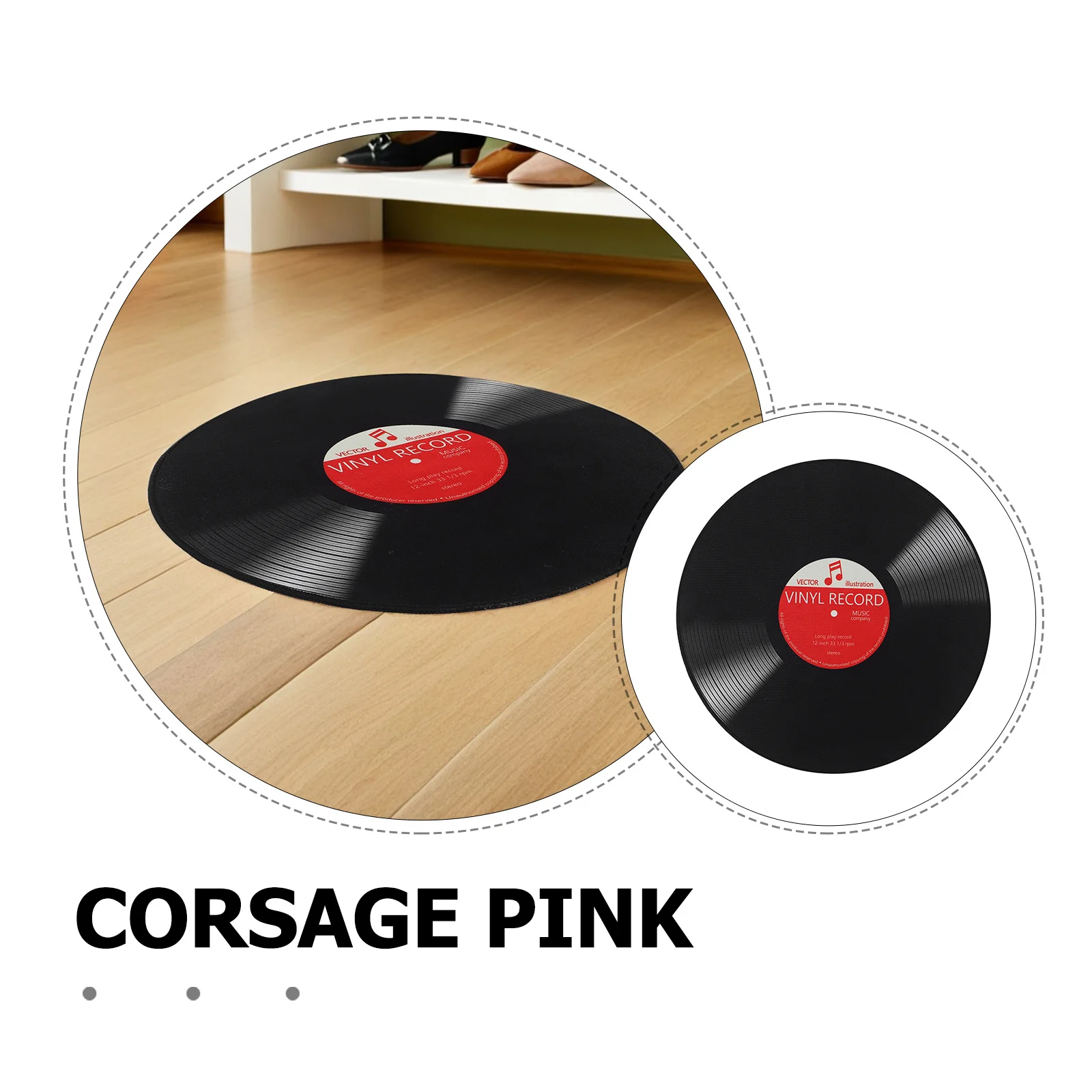 24" Vinyl Record Rug Retro Round Carpet Non-Slip Washable Area Rug For Bedroom Living Room Music Studio Black Floor Mat Home