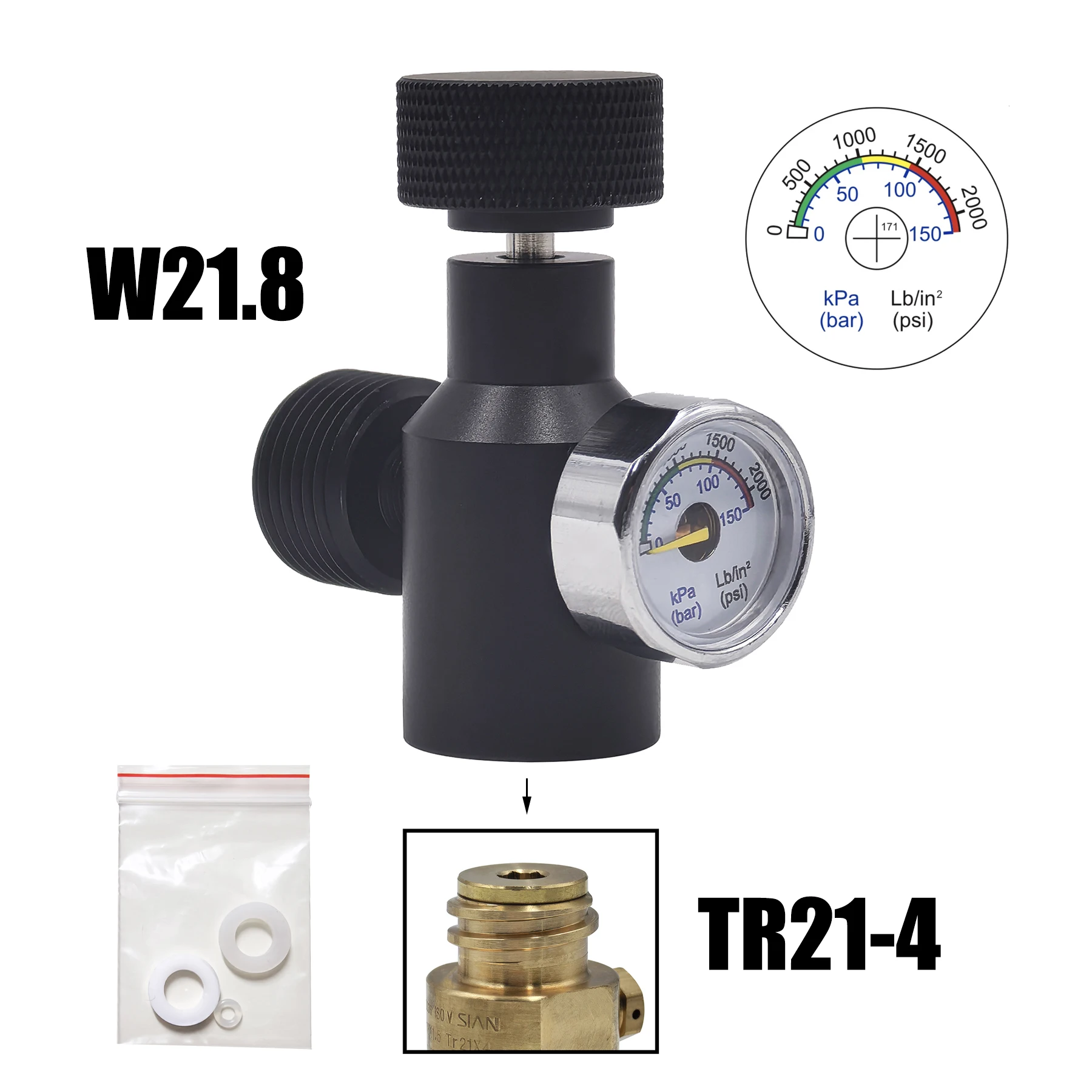 Neues Modell Soda Wasser CO2 Zylinder Nachfülladapter Stecker Gasregler Tank Aquarium Homebrew Tr21-4 auf W21.8-14