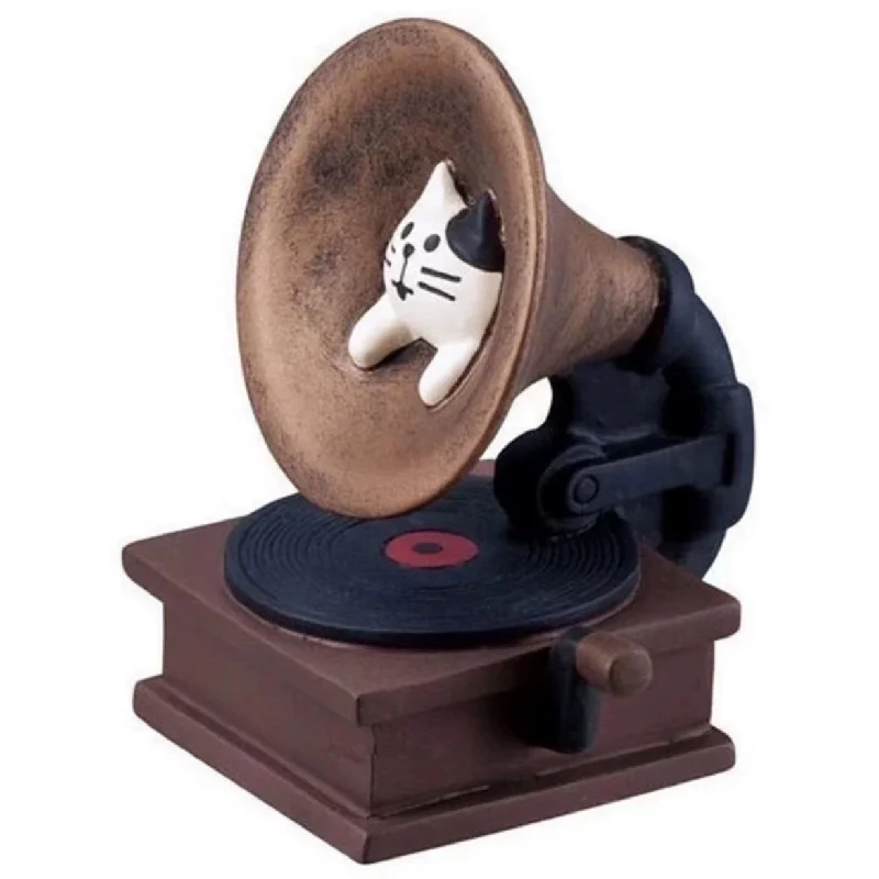 Zakka vintage vinyl record player gramophone cat resin craft desktop ornament