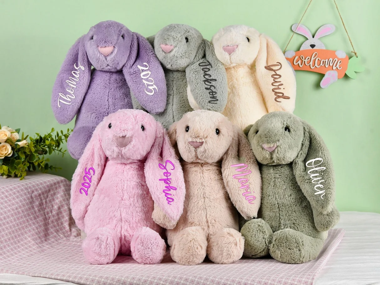 Personalized Long Ear Rabbit Easter Plush Toy Stuffed Pink Bunny Soft For Babies Sleeping Companion Cute Doll Children's Gift