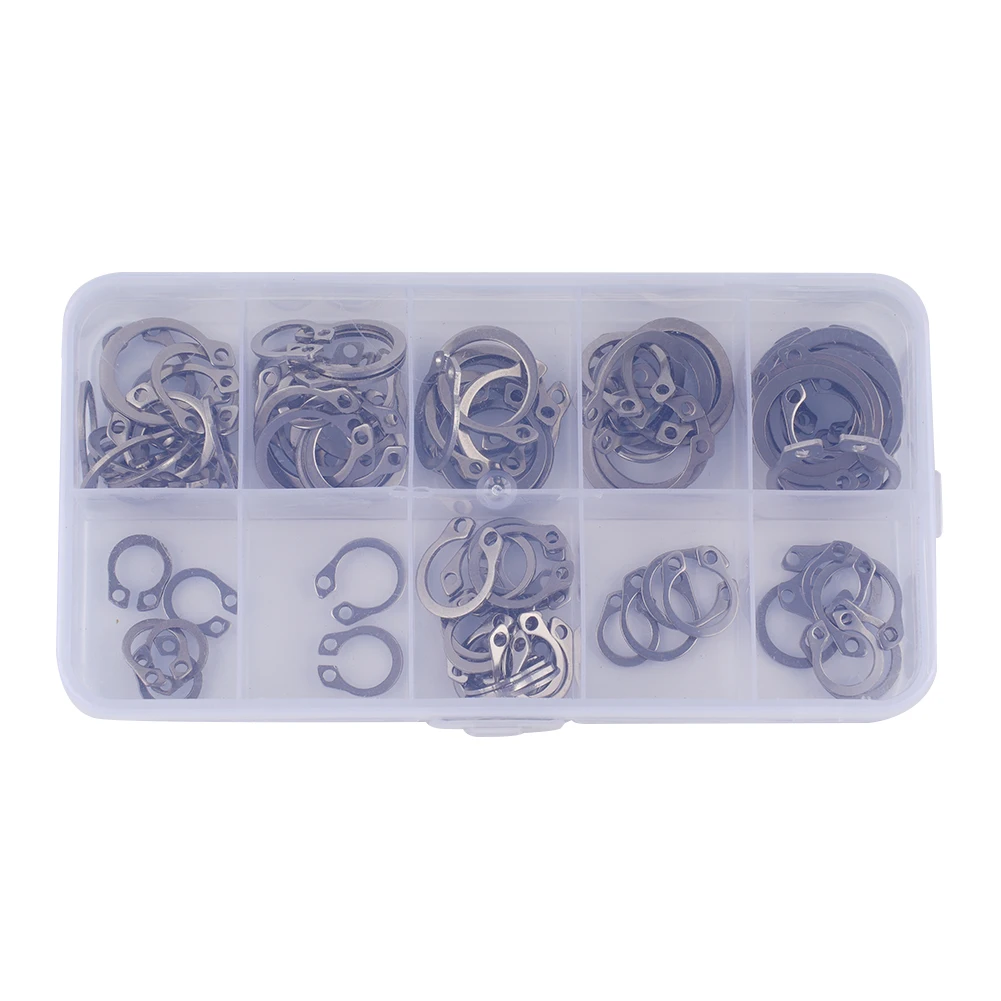 

External Retaining Ring Case Circlip Repair Rust Resistance Set Snap Storage 100pcs 304 Stainless Steel Brand New