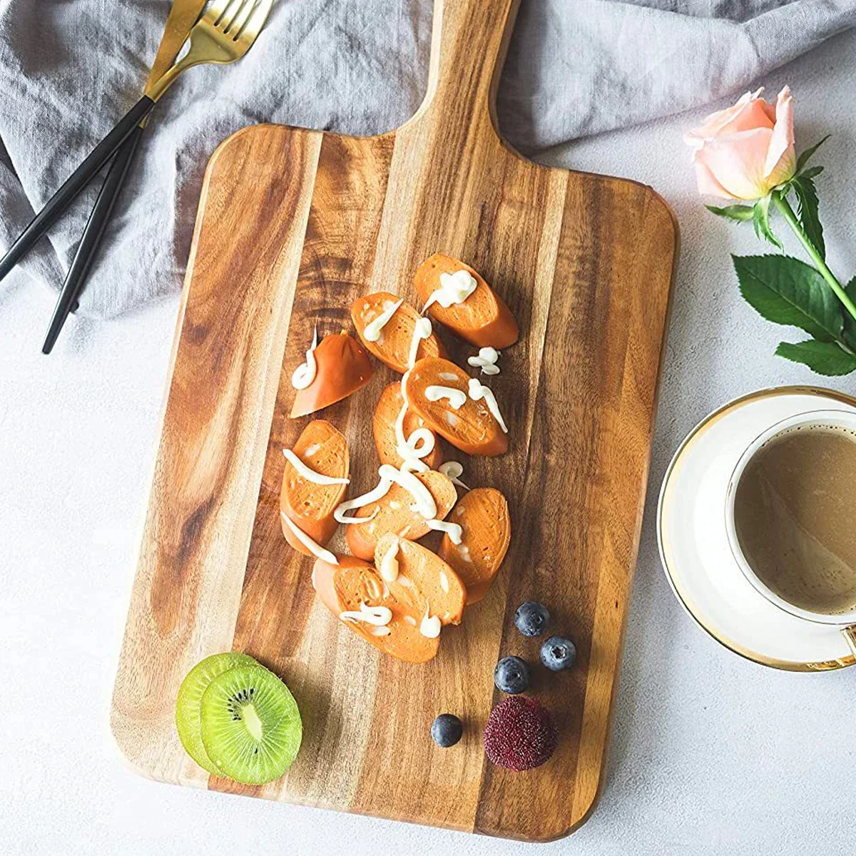 Wood Cutting Board Acacia Charcuterie Board with Handle Round Rectangular Portable Kitchen Dinner Plate Serving Tray